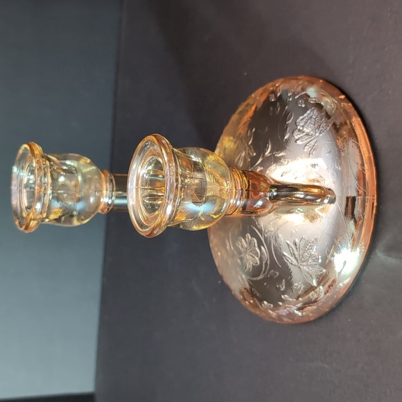 VTG,1950s Pair of Janette Glass Flora-Gold Candle Holders. - Picture 3 of 11